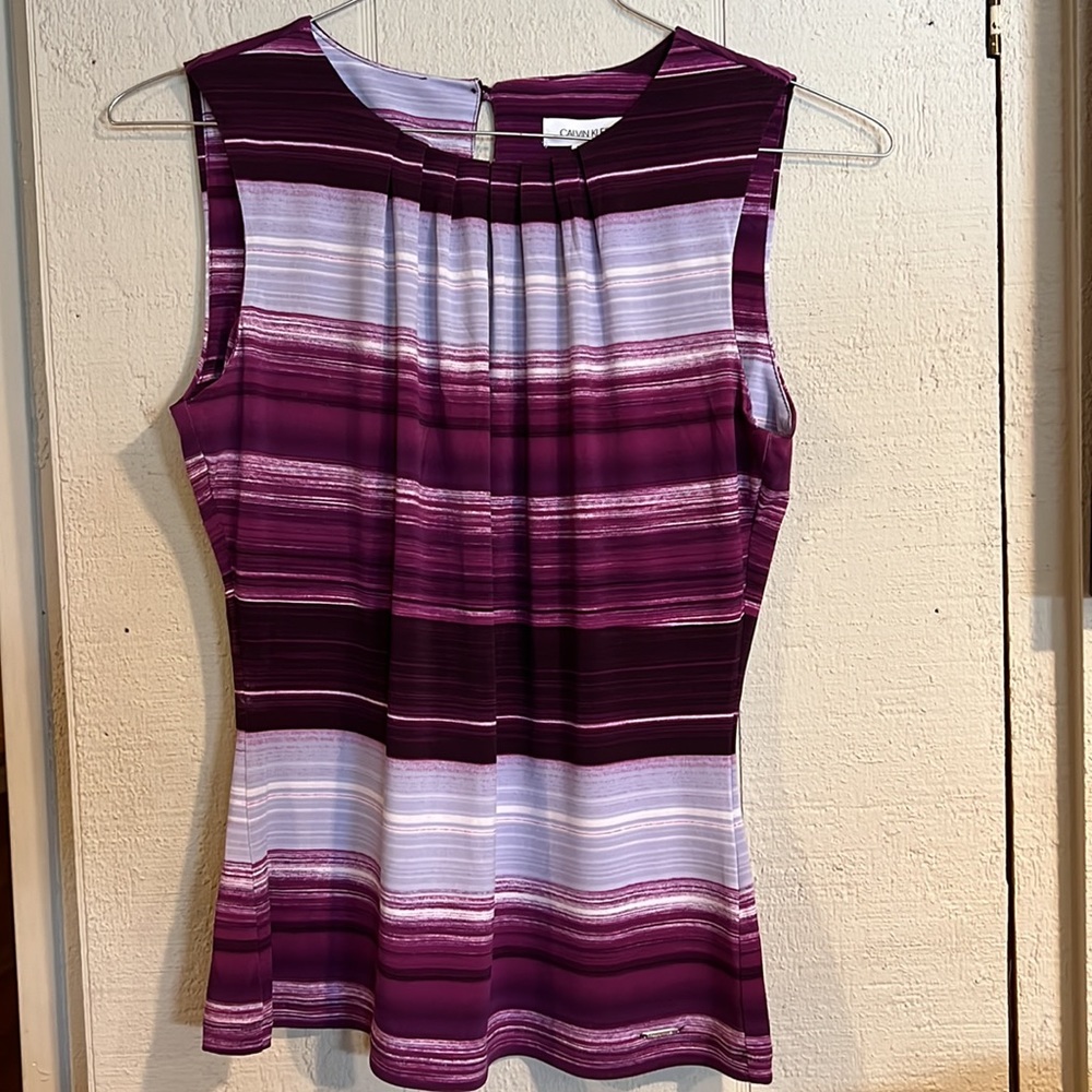 Calvin Klein Purple, Plum and White Sleeveless Top NWT